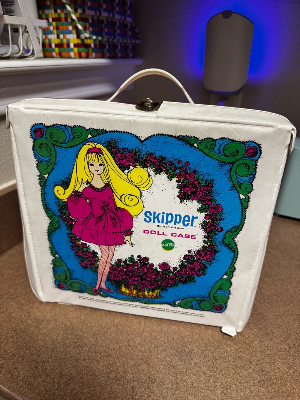 Mattel Skipper Doll Case in White with Pink & Blue Artwork